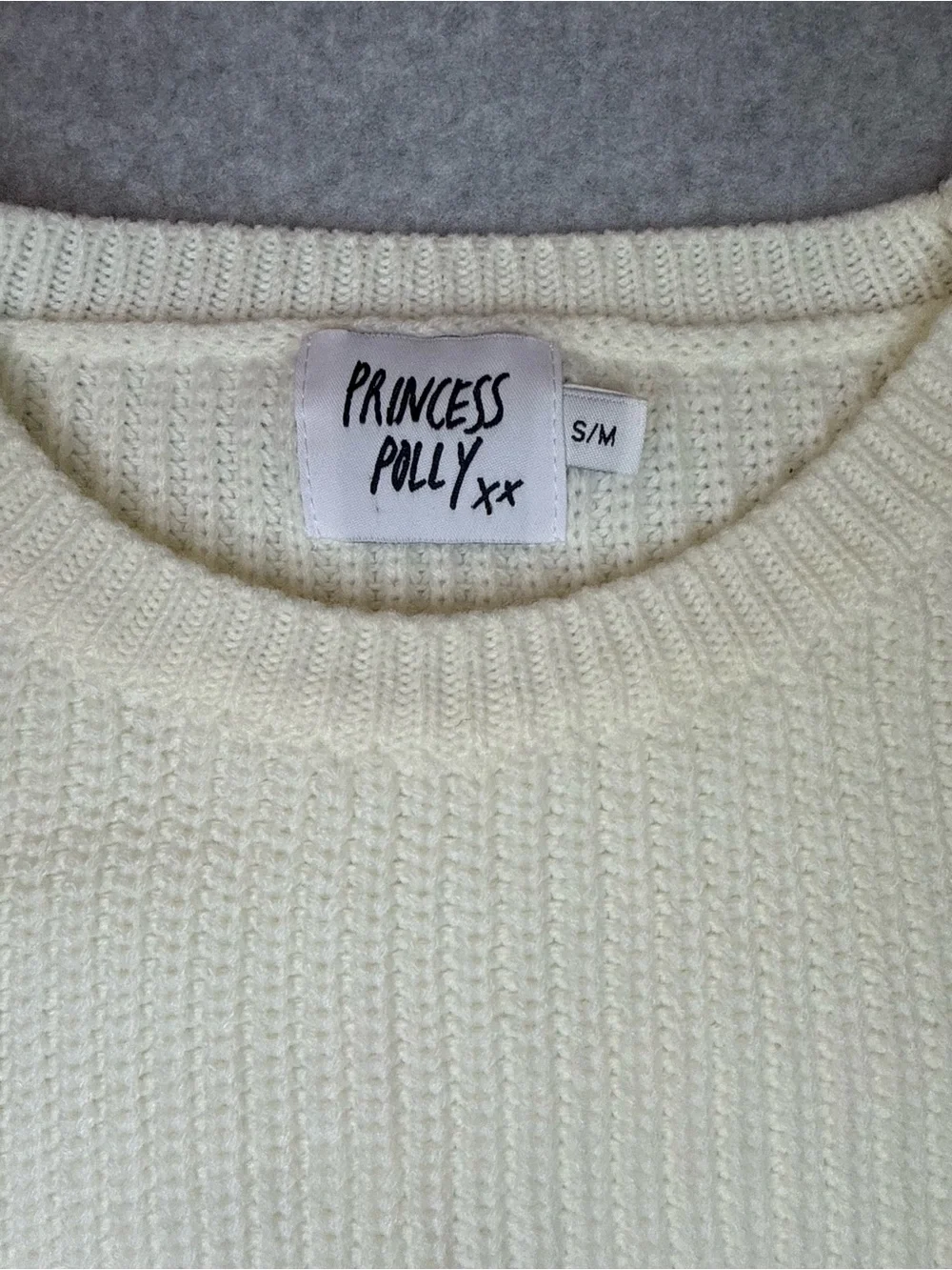 Princess Polly Cream Ribbed Cropped Crewneck Sweater